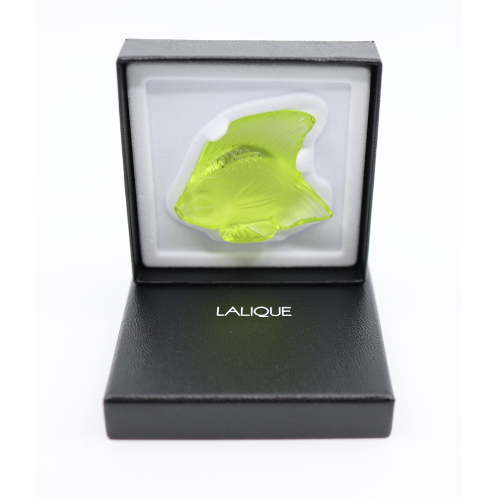 C0 NIB LALIQUE Crystal France Cachet Poisson Fish Vert Anis Figurine Anise Green